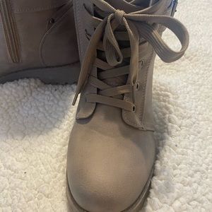 Sporty leather like tan boots size 8